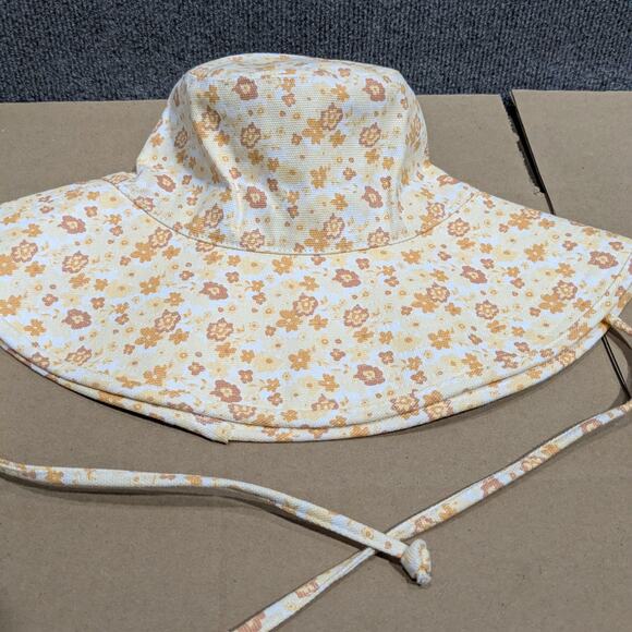 Lack of Color Bucket Hat Size S/ M Peach Bloom Floral Wide Brim Tie Chin Cotton - Picture 1 of 7